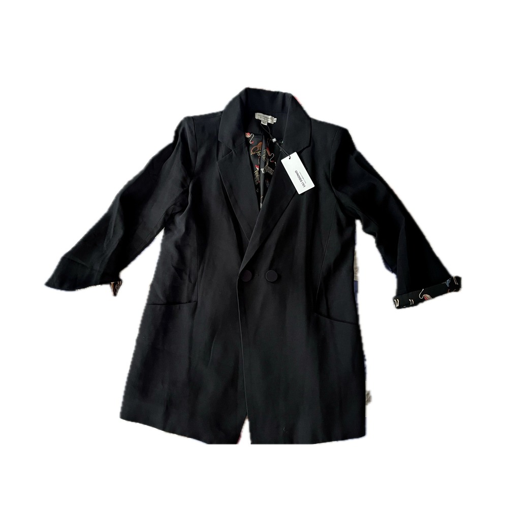 NWT Lili Sidonio Black Blazer Women's Size S Animal Print Lined Double Breasted